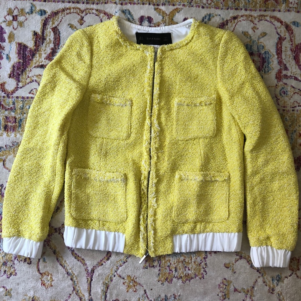 Zara Yellow Tweed Blazer Jacket - Picture 2 of 5